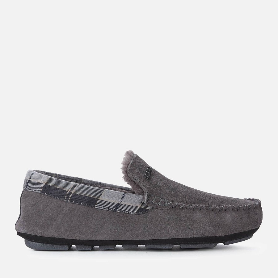 Schuhwerk Barbour Hausschuhe | Barbour Monty Wildleder-Mocassin-Hausschuhe Fur Herren Dunkelgrau