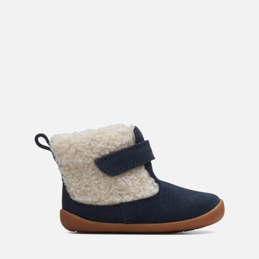 Kind & Baby Clarks Schuhwerk | Clarks Roamer Moon-Stiefel Aus Wildleder Und Kunstfell Fur Kleinkinder