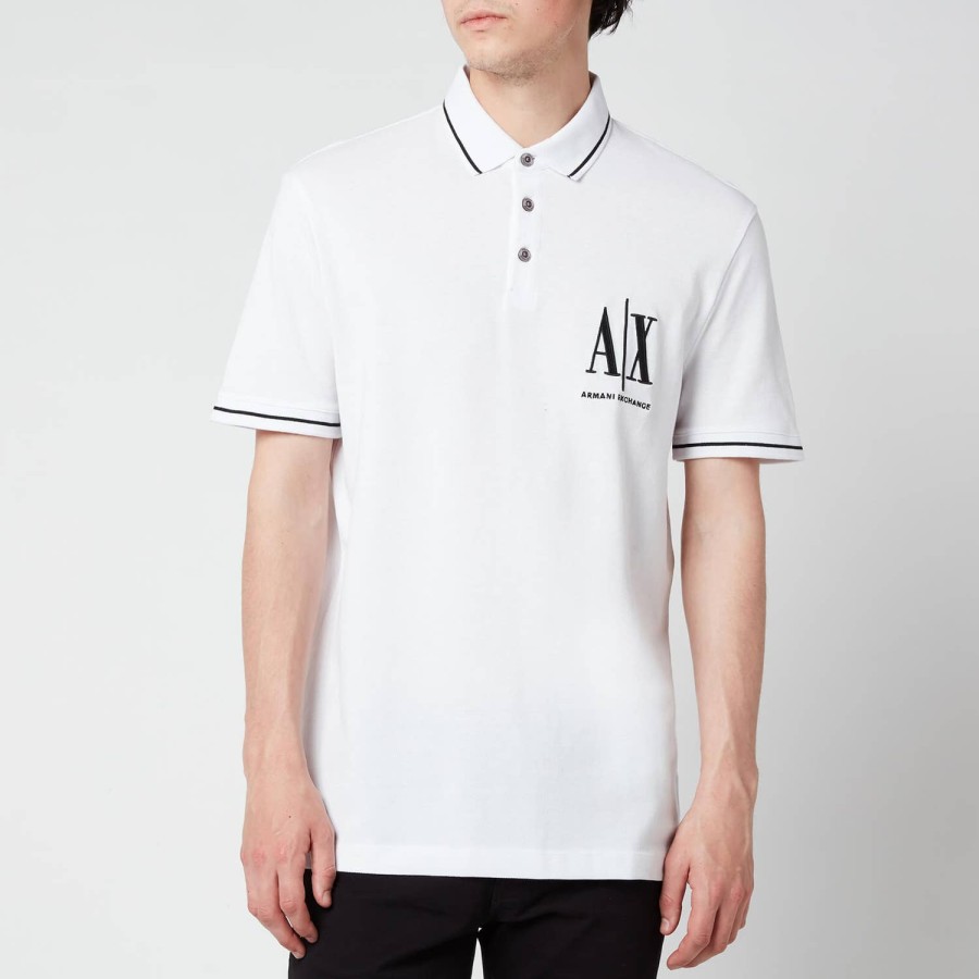 Manner Armani Exchange Polo-Shirts | Armani Exchange Herren Axe Logo Tipped Poloshirt Weis