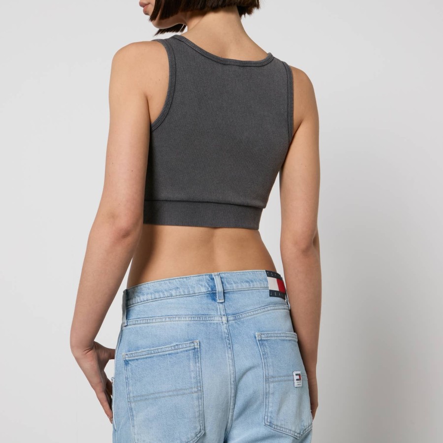 Wehe Calvin Klein Jeans Oberteile | Calvin Klein Jeans Label Crop-Top Aus Gewaschenem Stretch-Baumwolljersey