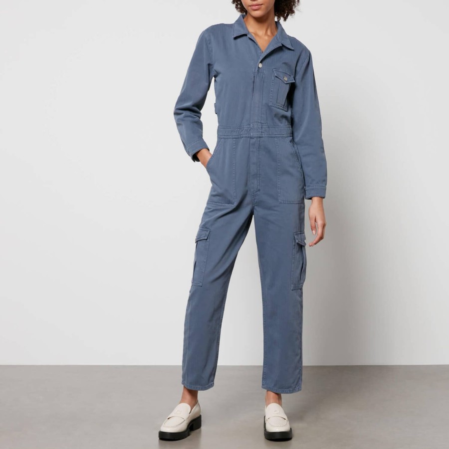 Wehe Siebzig + Mochi Overalls Und Spielanzuge | Seventy + Mochi Indie Denim-Jumpsuit Mit Fischgratenmuster