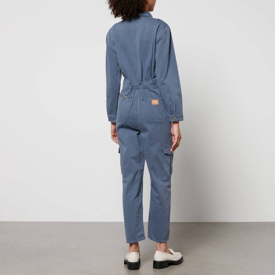 Wehe Siebzig + Mochi Overalls Und Spielanzuge | Seventy + Mochi Indie Denim-Jumpsuit Mit Fischgratenmuster