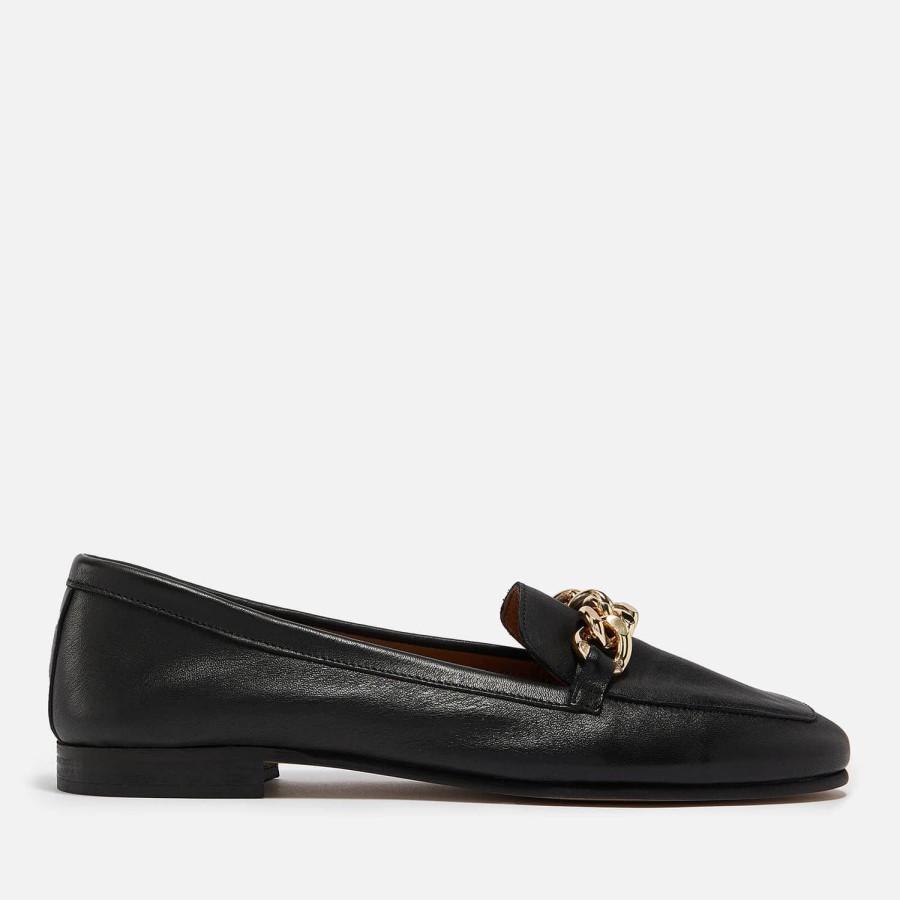 Schuhwerk Düne Slipper | Dune Goldsmith-Loafer Aus Leder Mit Kettenverzierung Fur Damen