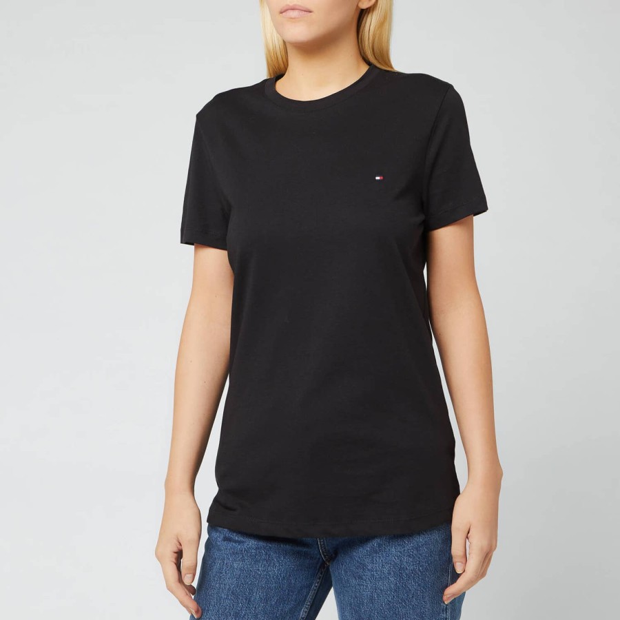 Wehe Tommy Hilfiger Oberteile | Tommy Hilfiger Damen Heritage T-Shirt Mit Rundhalsausschnitt Masters Black