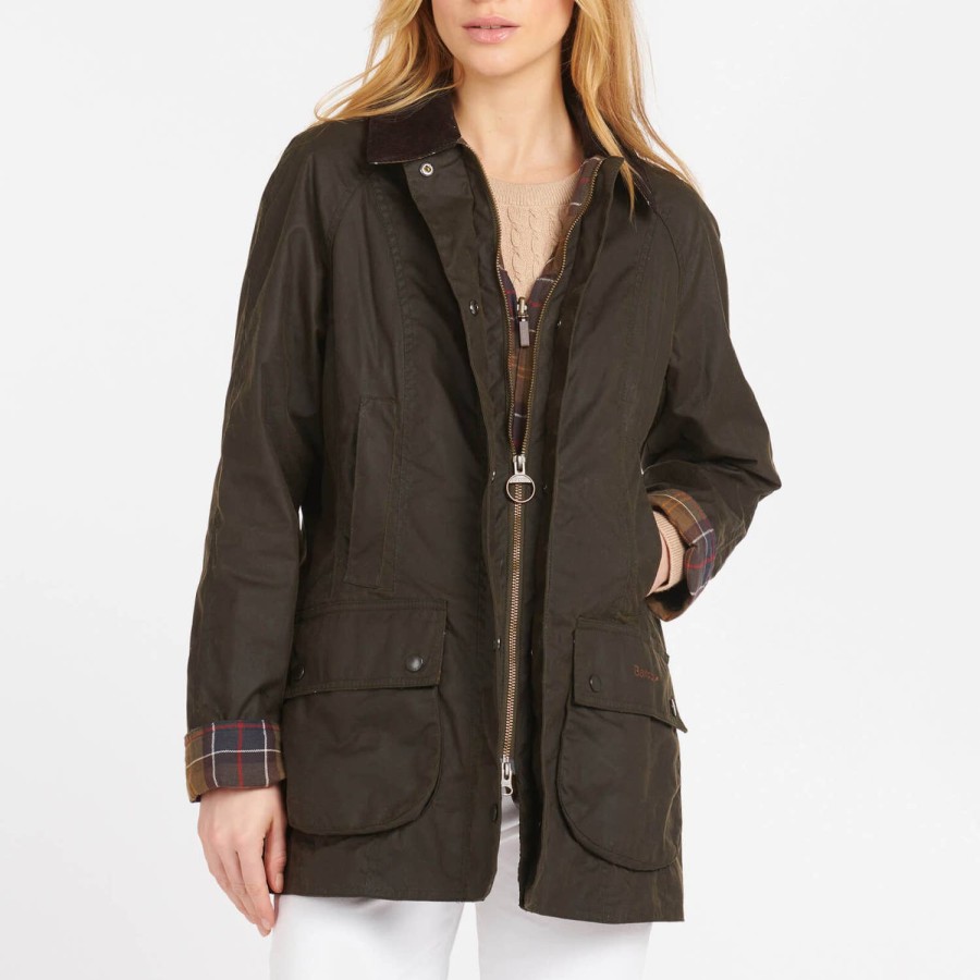 Wehe Barbour Kleidung | Barbour Beadnell Wachsjacke Fur Damen Olivgrun