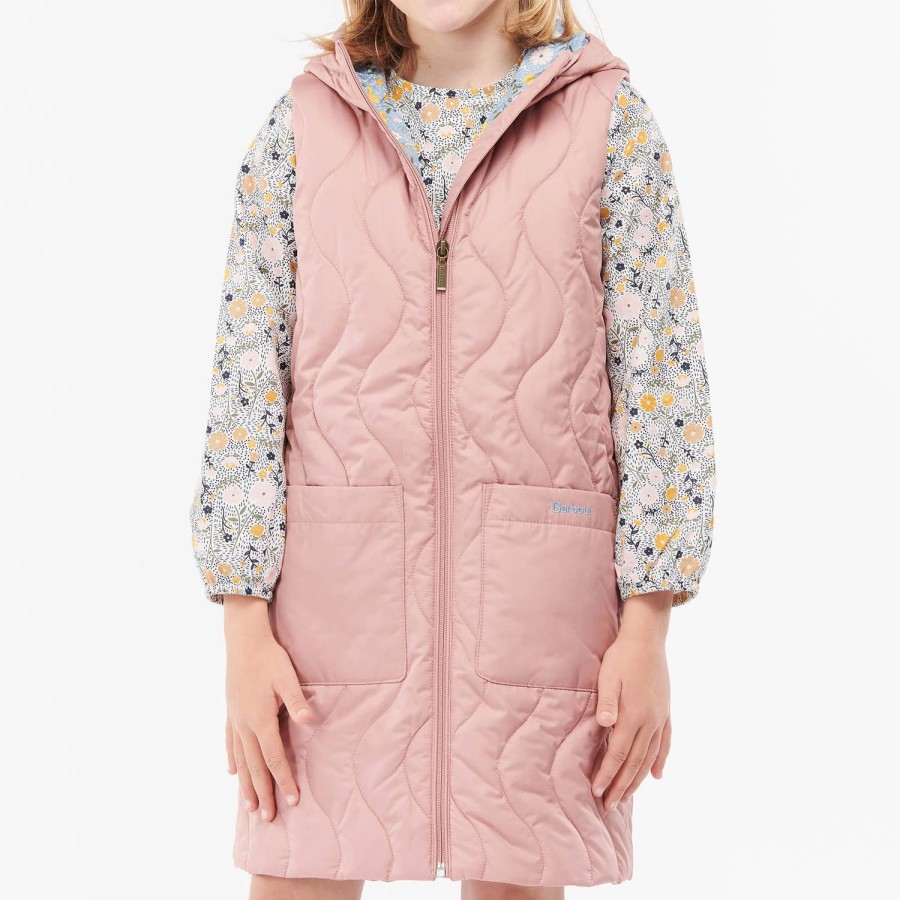 Kind & Baby Barbour Jacken | Barbour Quilted Guilden Long Gilet Fur Madchen Soft Coral/Folky Floral