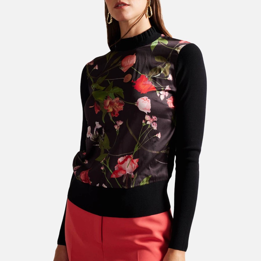 Wehe Ted Baker Strickwaren | Ted Baker Frasiee Pullover Aus Satin Und Jersey Mit Blumenmuster