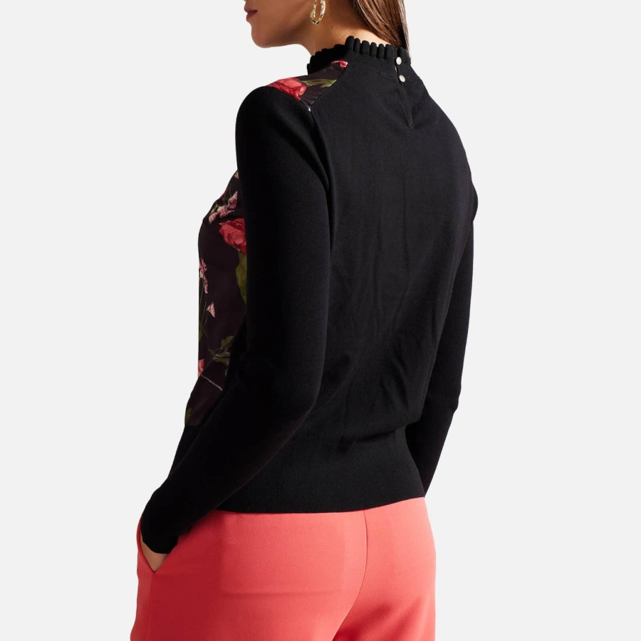 Wehe Ted Baker Strickwaren | Ted Baker Frasiee Pullover Aus Satin Und Jersey Mit Blumenmuster