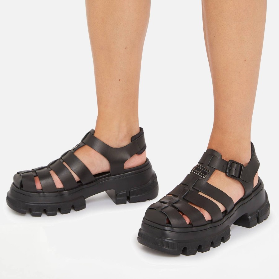 Schuhwerk Tommy Jeans Sandalen | Tommy Jeans Damen-Fischersandalen Aus Leder