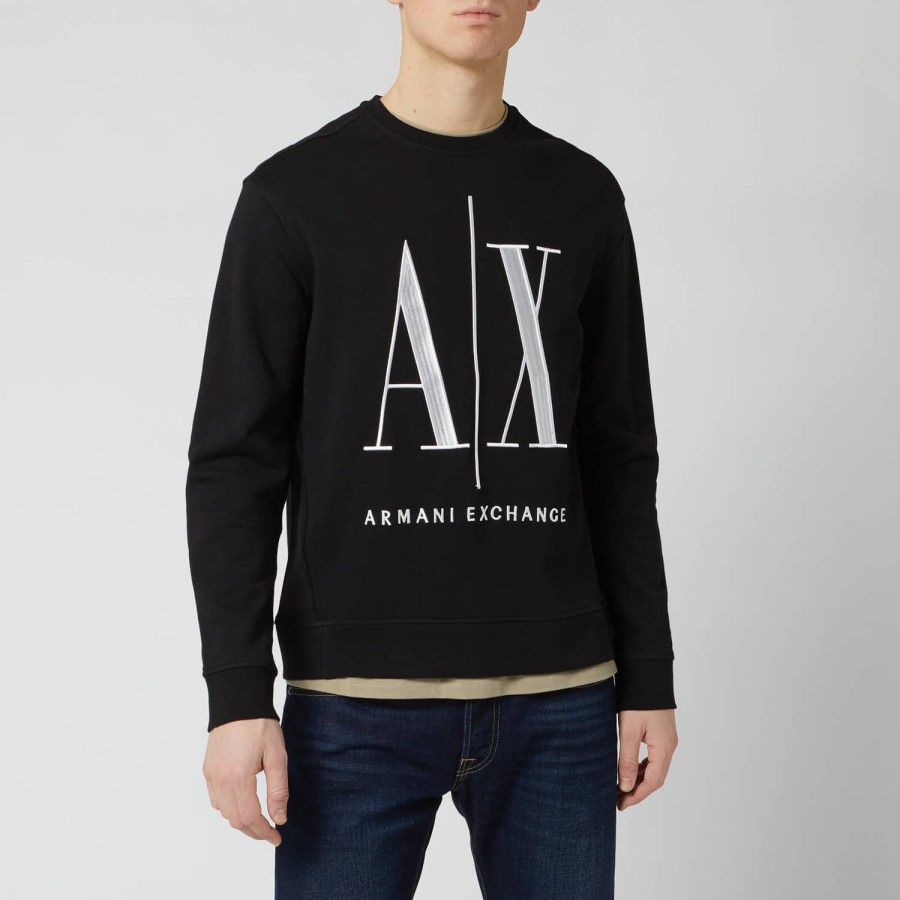 Manner Armani Exchange Hoodies Und Sweatshirts | Armani Exchange Herren Big Axe Crewneck Sweatshirt Schwarz