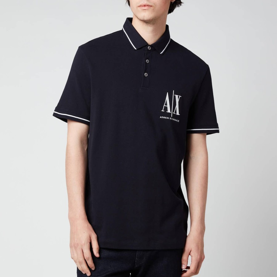 Manner Armani Exchange Polo-Shirts | Armani Exchange Herren Axe Logo Tipped Poloshirt Schwarz