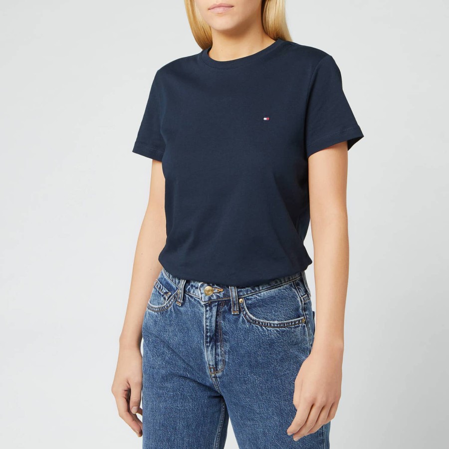 Wehe Tommy Hilfiger Oberteile | Tommy Hilfiger Damen Heritage T-Shirt Mit Rundhalsausschnitt Mitternacht