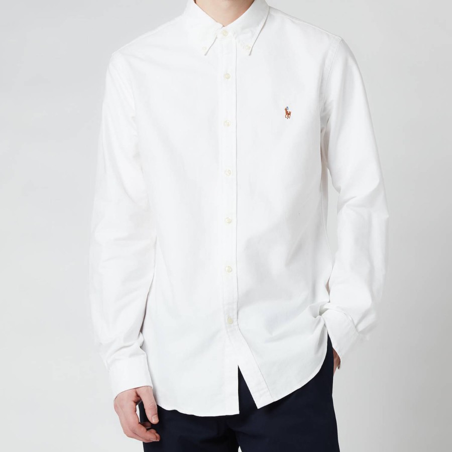 Manner Polo Ralph Lauren Hemden | Polo Ralph Lauren Herren-Slim-Fit-Oxford-Langarmhemd Bsr-Weis