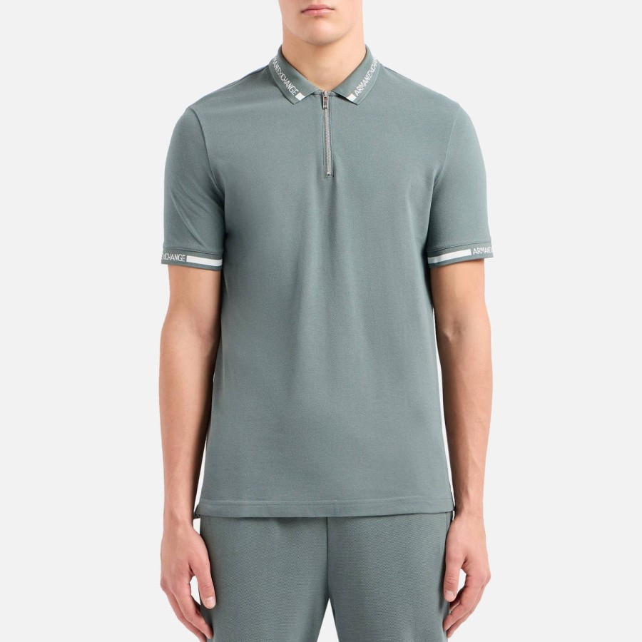 Manner Armani Exchange Polo-Shirts | Armani Exchange Baumwoll-Poloshirt Mit Reisverschluss