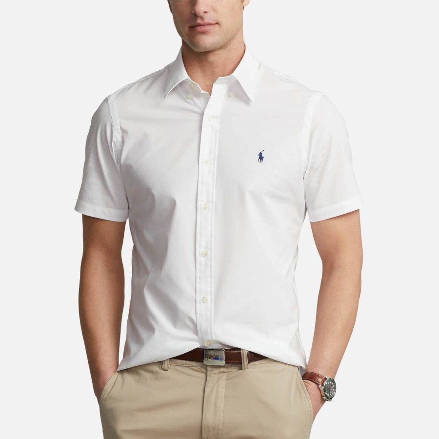 Manner Polo Ralph Lauren Hemden | Polo Ralph Lauren Herren-Popeline-Kurzarmhemd Weis