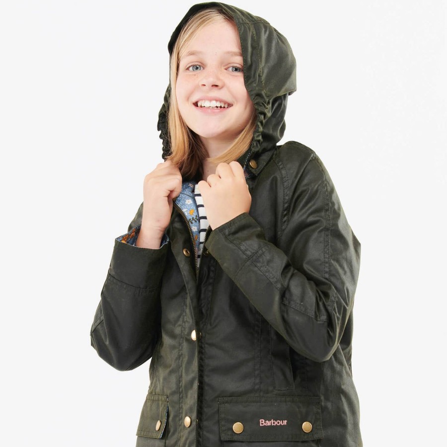 Kind & Baby Barbour Jacken | Barbour Beadnall-Jacke Mit Kapuze Fur Madchen Farn/Folky Floral