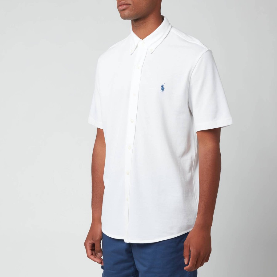 Manner Polo Ralph Lauren Hemden | Polo Ralph Lauren Herren-Featherweight-Mesh-Kurzarmhemd Weis