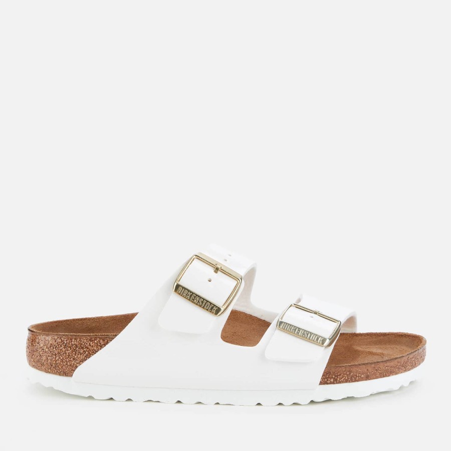 Schuhwerk Birkenstock Sandalen | Birkenstock Damen Arizona Slim Fit Doppelriemen-Sandalen Aus Lackleder Weis