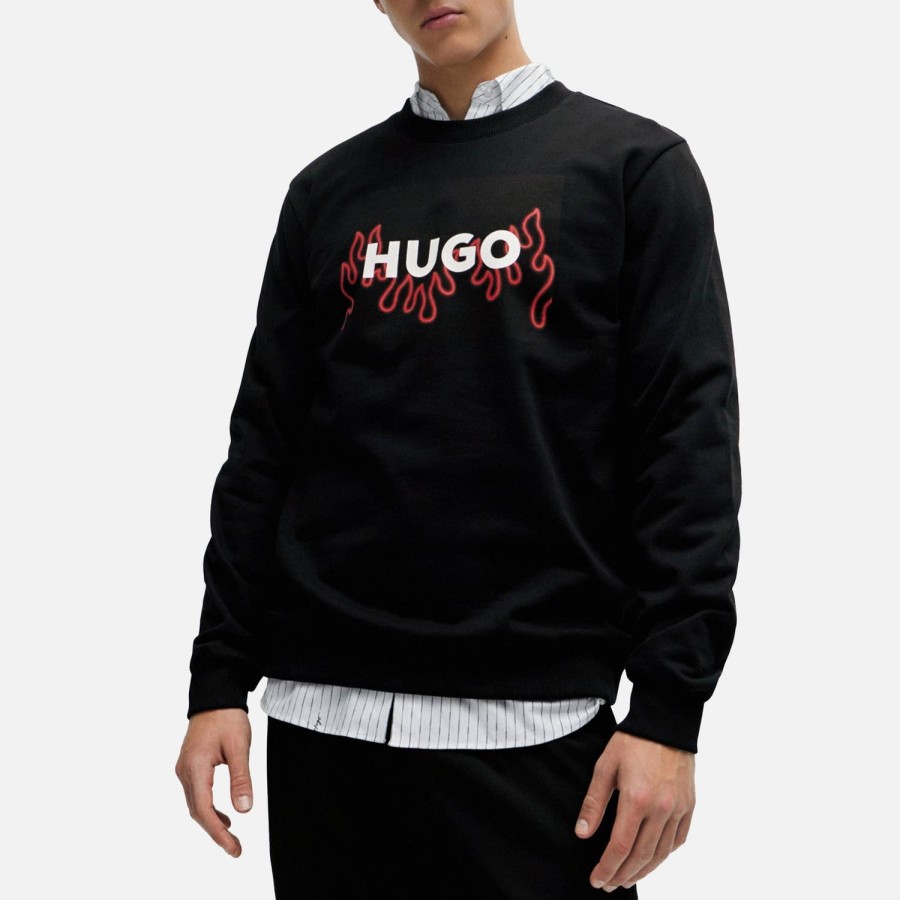 Manner HUGO Hoodies Und Sweatshirts | Hugo Duragol_U241 Baumwoll-Sweatshirt Mit Grafischer Flamme