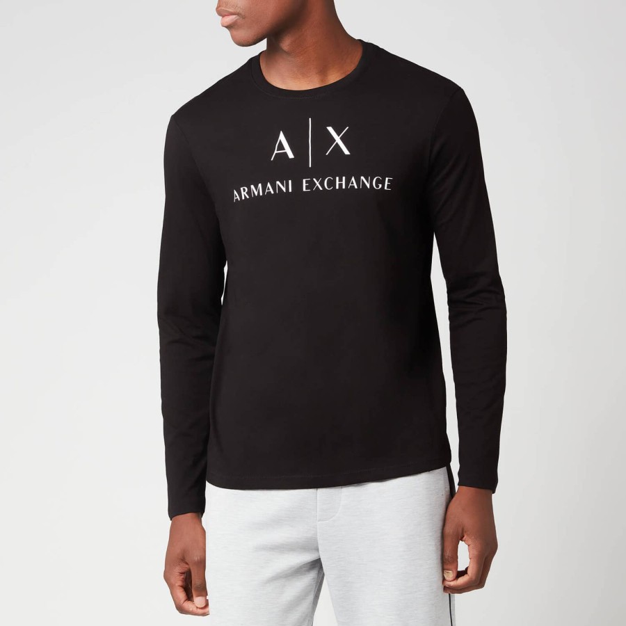 Manner Armani Exchange T-Shirts | Armani Exchange Herren Axe Logo Langarm-T-Shirt Schwarz