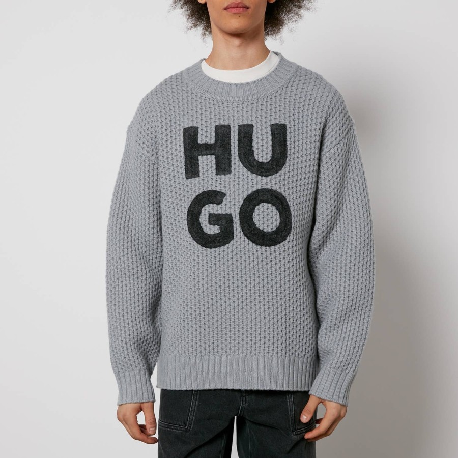 Manner HUGO Strickwaren | Hugo Stackar Pullover Aus Wollmischung Mit Zopfmuster