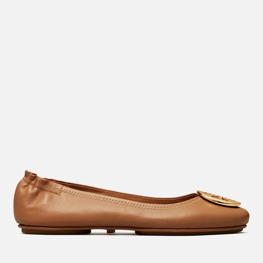 Schuhwerk Tory Burch Wohnungen | Tory Burch Minnie Travel Lederballerinas Fur Damen Royal Tan/Gold