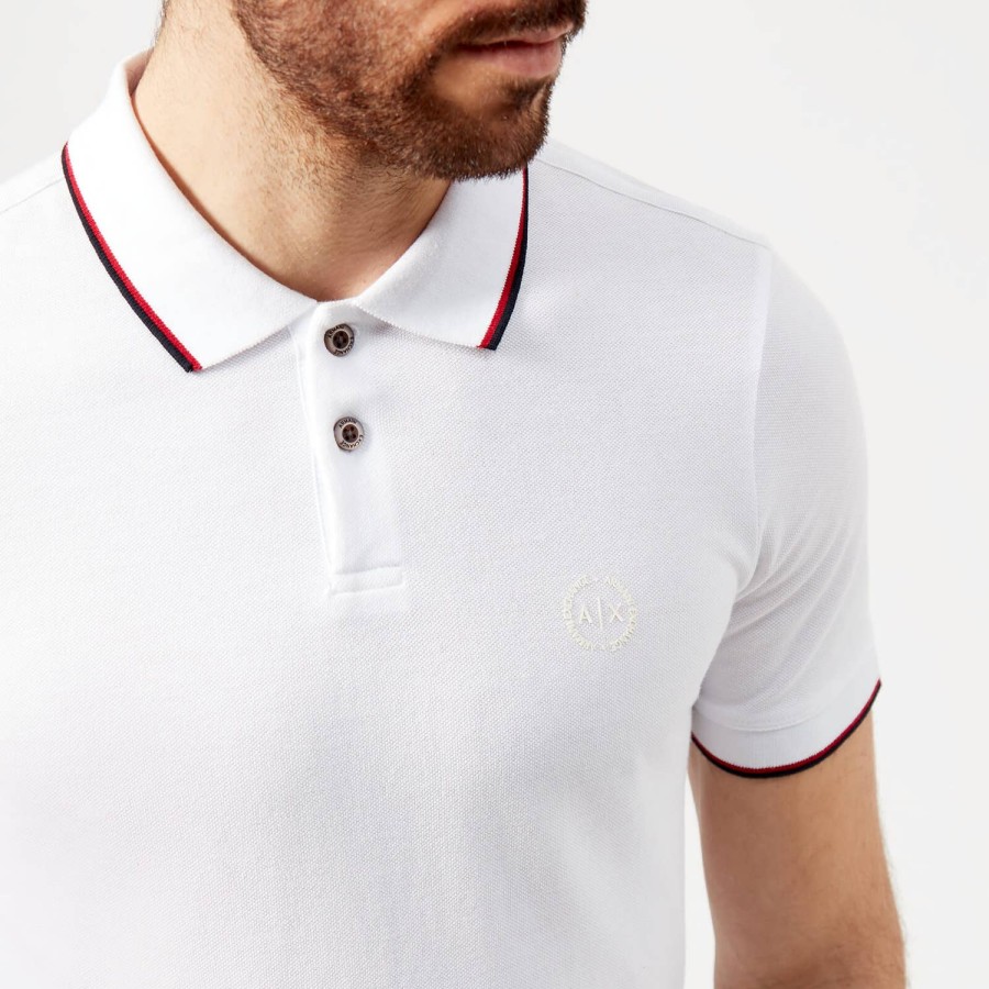 Manner Armani Exchange Polo-Shirts | Armani Exchange Herren-Poloshirt Mit Streifen Weis