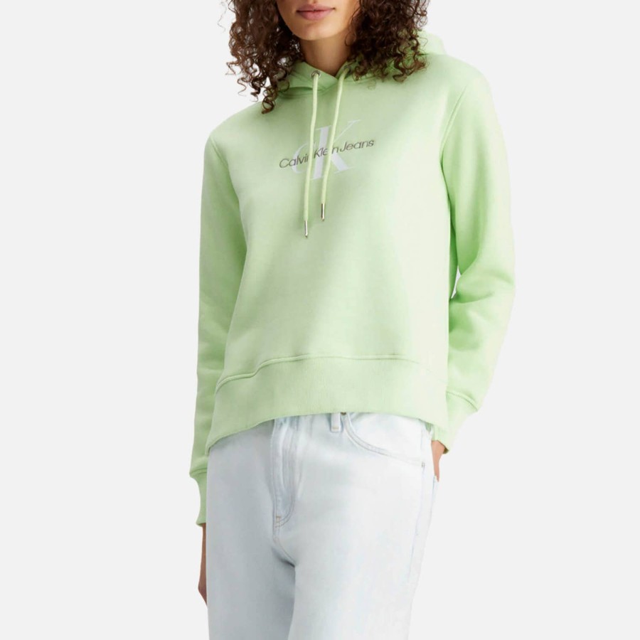 Wehe Calvin Klein Jeans Hoodies Und Sweatshirts | Calvin Klein Jeans Monologo Mintgruner Kapuzenpullover Aus Baumwollmischung