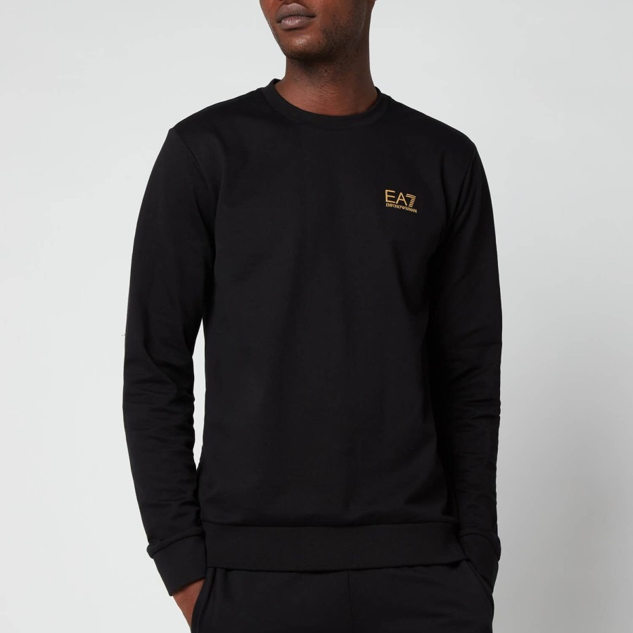 Manner EA7 Hoodies Und Sweatshirts | Ea7 Herren Core Id Crewneck Sweatshirt Schwarz/Gold