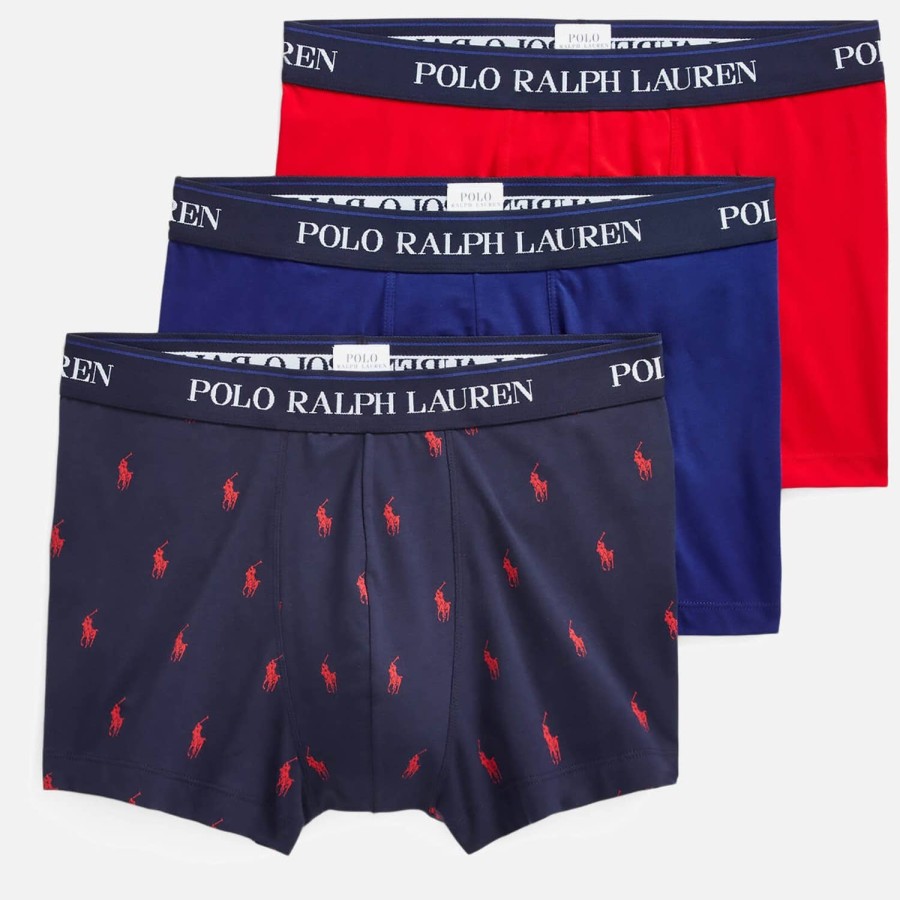 Manner Polo Ralph Lauren Socken Und Unterwasche | Polo Ralph Lauren Herren-Unterhosen Im 3Er-Pack Newport Navy Allover/Heritage Royal/Regal Red